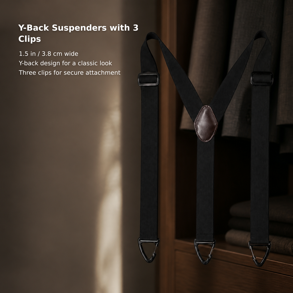 1.5-Inch Y-Back Suspenders with 3 Clips